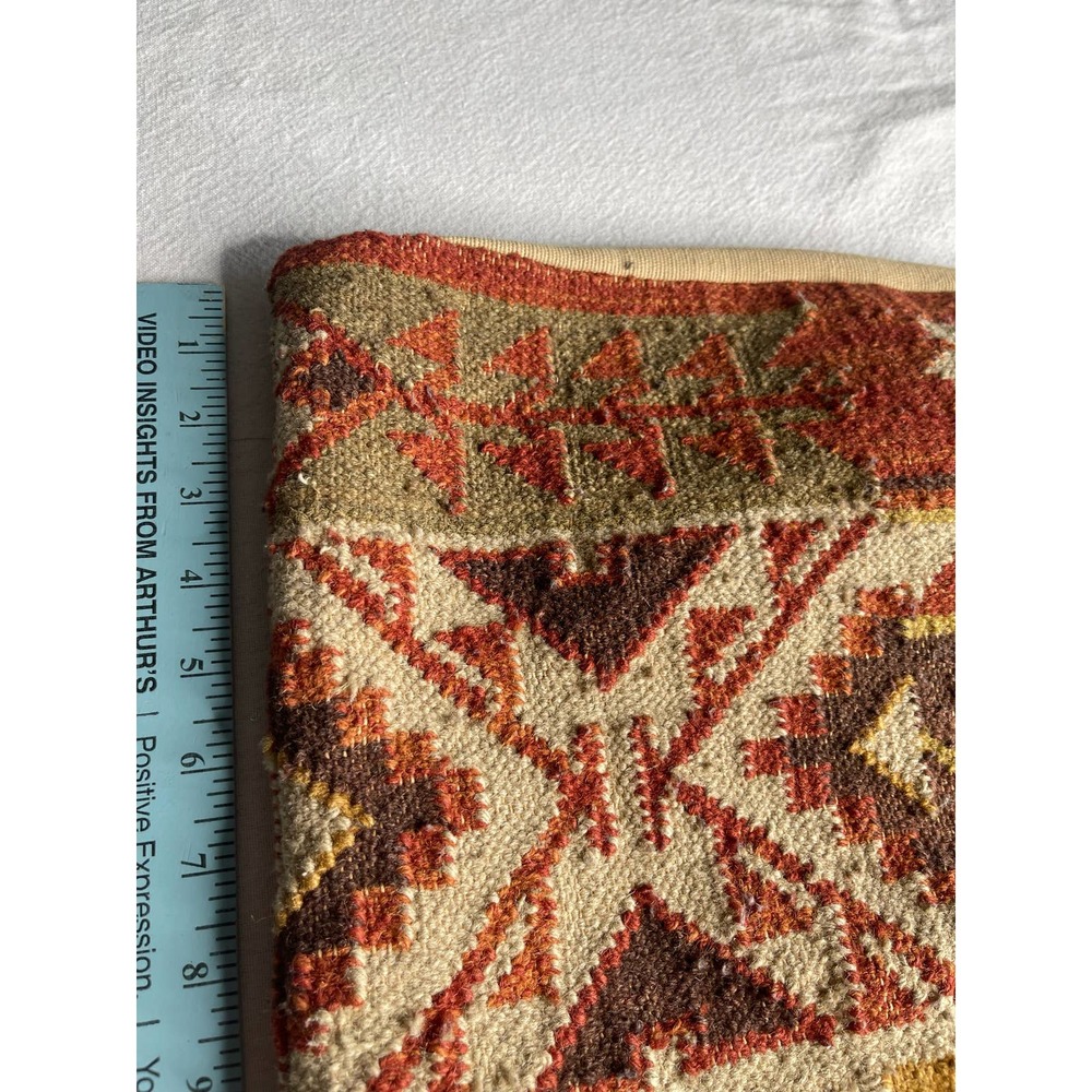 Turkish Kilim square pillow case 17x18” brown orange - Picture 6 of 16